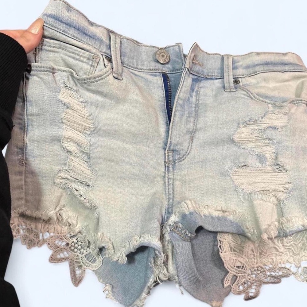 Mudd Light Blue Jean Shorts with Lace Detail